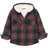 Front view of girls deep tartan sherpa lined flannel jacket