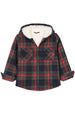 Front view of girls deep tartan sherpa lined flannel jacket