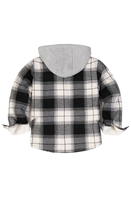 Back view of arctic storm toddler zipper plaid flannel hoodie