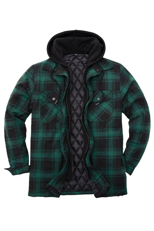 Men's Matching Family Green Buffalo Plaid Hooded Flannel Shacket