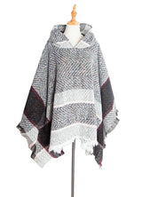 Women's Herringbone Striped Pattern Hooded Poncho