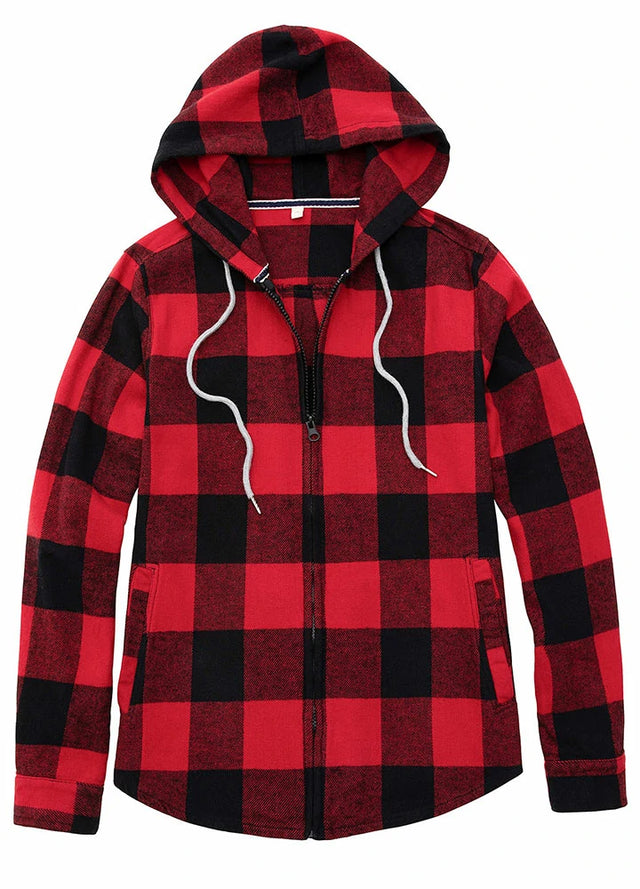 Women's Flannel Hoodie Heavyweight Chamois Shirt,100% Cotton