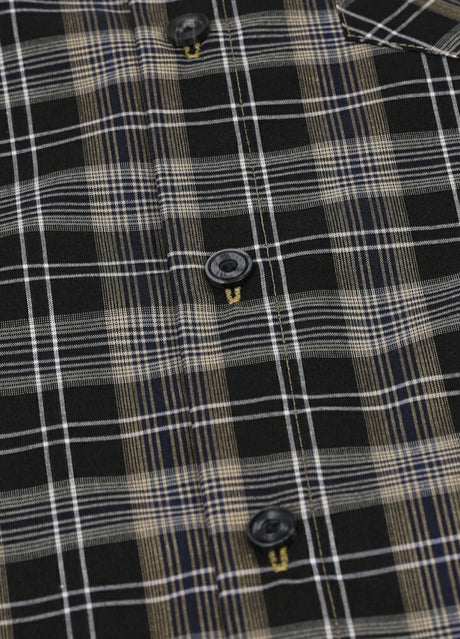 Close-up of kids plaid short sleeve shirt with buttons