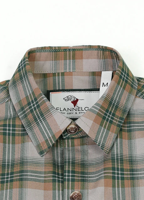 Kids green gray plaid short sleeve shirt with buttoned front closure detail