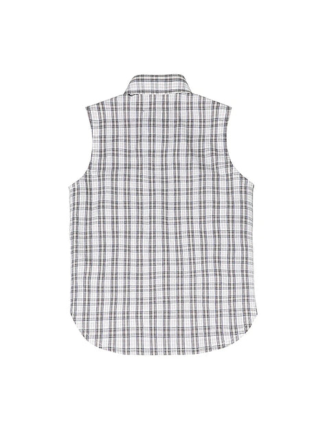 Back view of kid's cloud whisper western snap plaid sleeveless vest