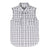 Front view of kid's cloud whisper western snap plaid vest