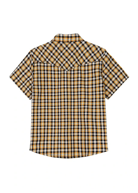 Back view of kids bumblebee short-sleeve western shirt