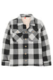 Front view of kids checkered grey flannel shacket