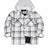 Front view of kids ice sherpa lined warm fleece plaid jacket