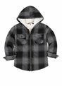 Front view of boys black grey flannel jacket