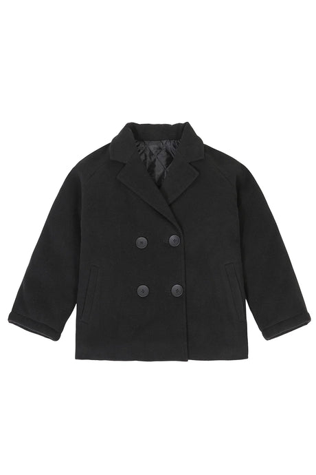 Front view of black boy's black wool peacoat