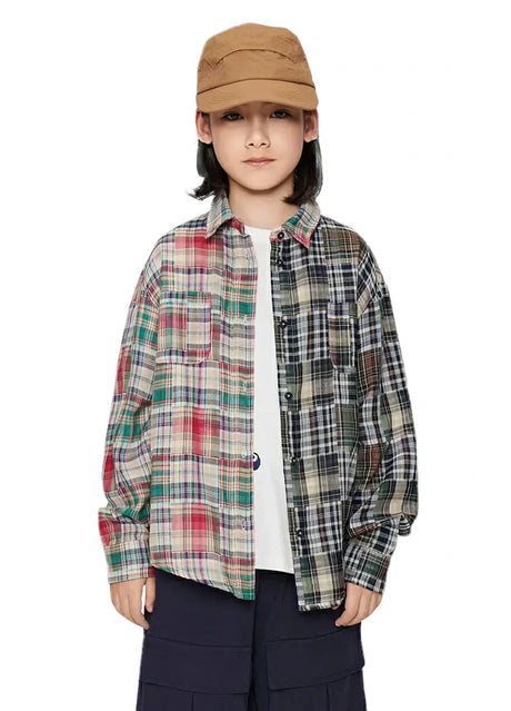 Boy who wears a hat wearing a classic pathwork flannel shirt