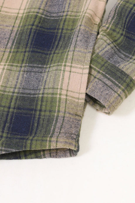 Close-up of girls tea green flannel jacket with side pocket