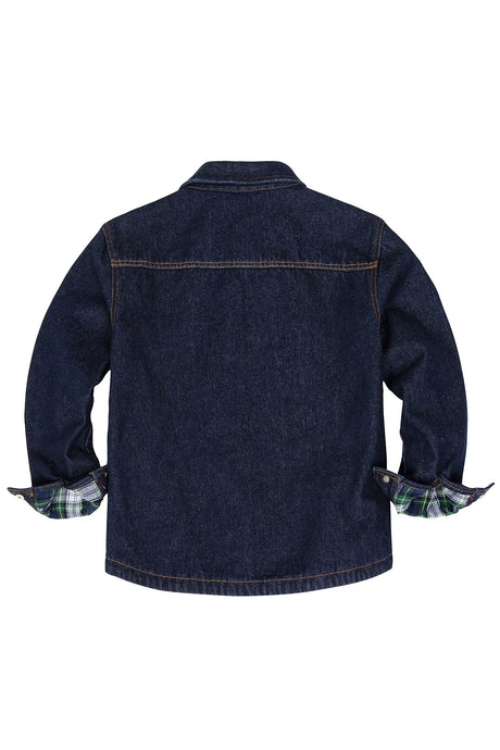 Back view of boys cotton flannel shacket