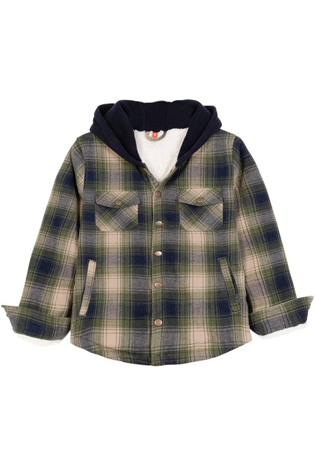 Front view of kids tea green flannel jacket