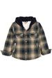 Front view of tea green toddler sherpa lined snap flannel hoodie