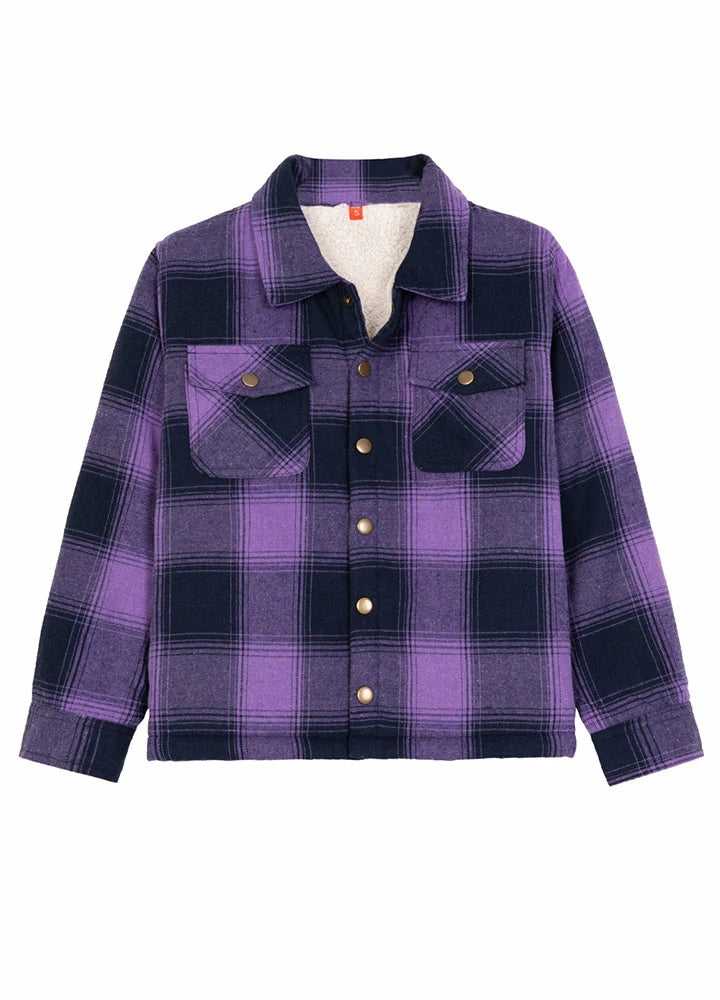 Toddler Boys and Girls Sherpa Lined Snap Flannel Shirt,Plaid Shacket