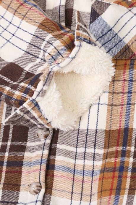 Zoomed-in view of girls khaki flannel jacket with interior cuff