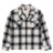 Front view of midnight snowfall toddler sherpa lined snap flannel plaid shacket