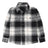 Front view of kids black white brushed plaid flannel shirt