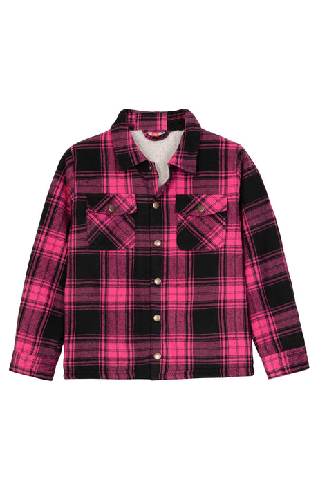 Toddler Boys and Girls Sherpa Lined Snap Flannel Shirt,Plaid Shacket