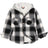 Front view of midnight black toddler sherpa lined snap flannel hoodie