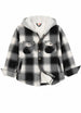 Front view of kids fleece-lined midnight black flannel jacket