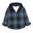 Front view of kids deep blue zip up flannel jacket