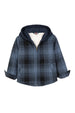 Front view of kids deep blue zip up flannel jacket