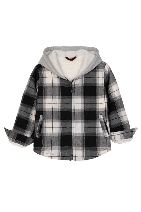 Front view of kids arctic storm sherpa lined flannel jacket