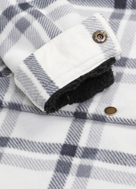 Detail of kids ice fleece plaid hooded jacket with cuffs