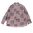 Front view of pink toddler patchwork long sleeve flannel shirt