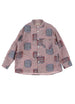 Front view of pink toddler patchwork long sleeve flannel shirt