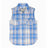 Front view of kid's ocean foam western snap plaid vest