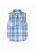 Front view of kid's ocean foam western snap plaid vest