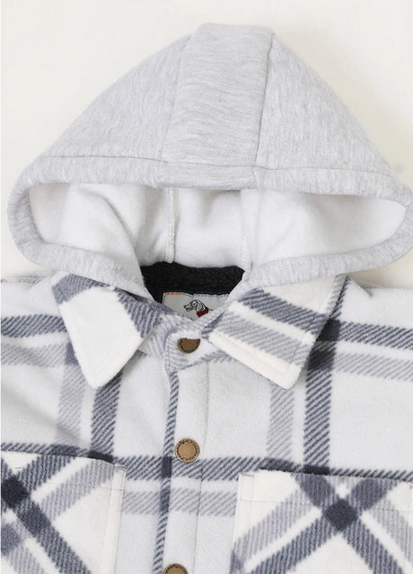 Kids ice fleece plaid jacket with hood and snap buttoned front closure detail