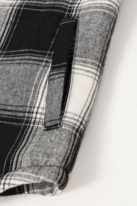 Detail of kids midnight black flannel jacket with warm hand pocket