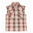 Front view of blush noir kid's pearl snap western plaid vest