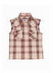 Front view of blush noir kid's pearl snap western plaid vest