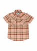 Front view of kids rose latte short-sleeve western shirt