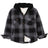 Front view of kids fleece-lined buffalo grey flannel jacket