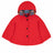 Front view of kids red reversible wool blend cape