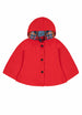 Front view of kids red reversible wool blend cape