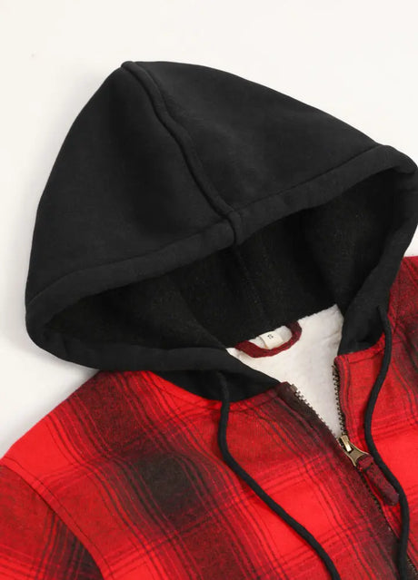 Women's Matching Family Red Sherpa-Lined Flannel Hoodie