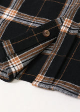 Close-up of the hem of dark chocolate men's heavyweight flannel shirt