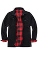 Front view of men's black flannel lined heavy utility shirt jacket