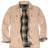 Front view of men's light khaki flannel lined heavy utility shirt jacket