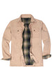 Front view of men's light khaki flannel lined heavy utility shirt jacket