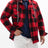 Men in a red buffalo plaid heavyweight relaxed fit flannel hoodie