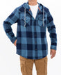 Men in a blue heavyweight flannel hoodie